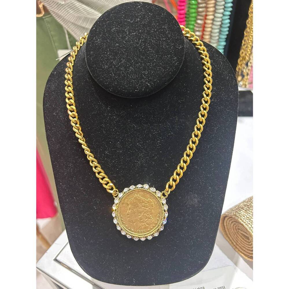 NEW YOCHI women's lucia crystal coin necklace in gold